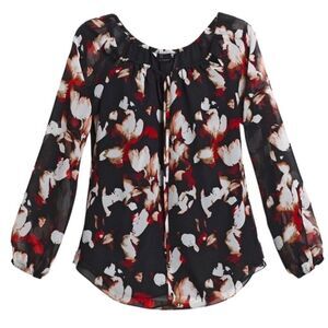🔥5 for $25🔥 White House Black Market Black Floral Long Sleeve Blouse Size 8